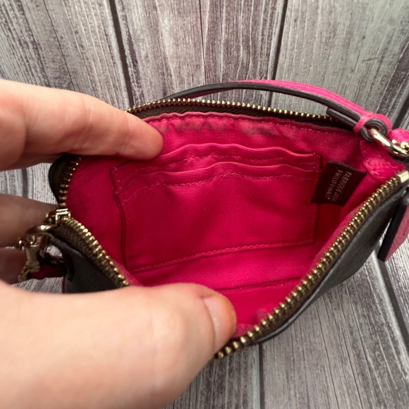 COACH Small Wristlet Mini Pochette Bag Brown Logo Print Pink Colorblock Stripe - Picture 13 of 15